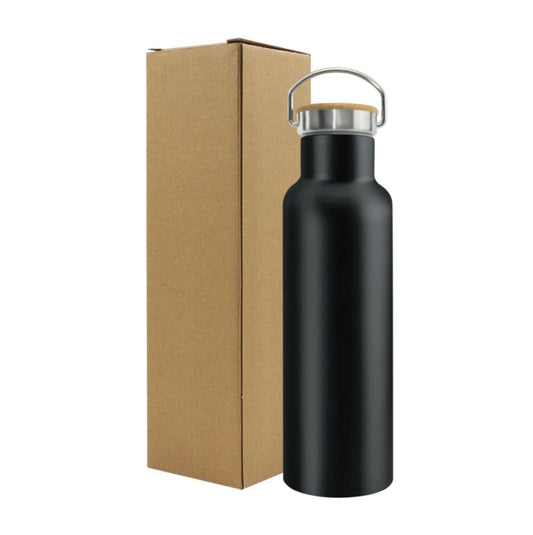 Personalized Premium Stainless Steel Flask with Bamboo Lid - 600ml (Black)