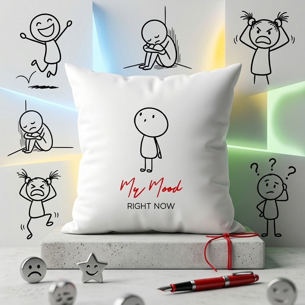 FMstyles - My Mood Right Now Printed White Polyester Cushion (40 x 40 cm)