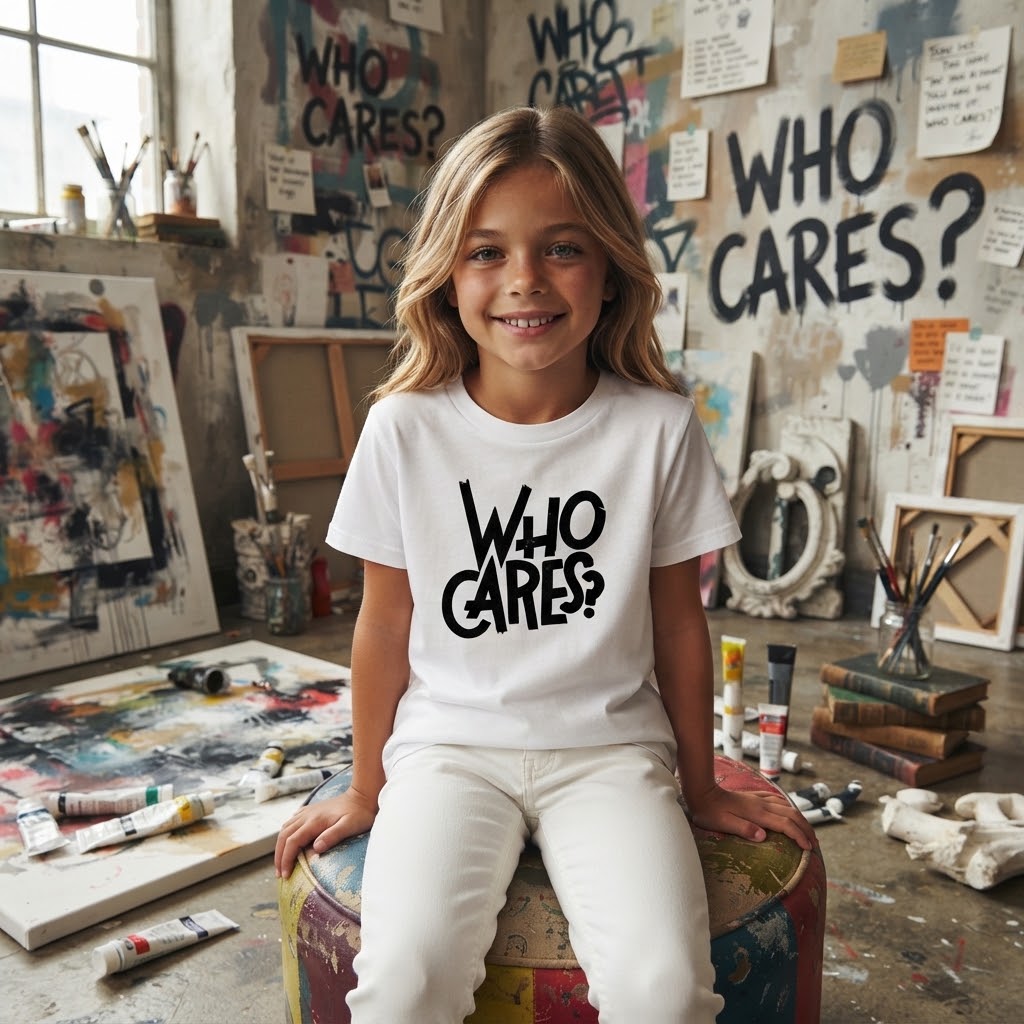 Enjoy Life, Who Cares - Typography Quote Printed Cotton Kids Unisex T-Shirt