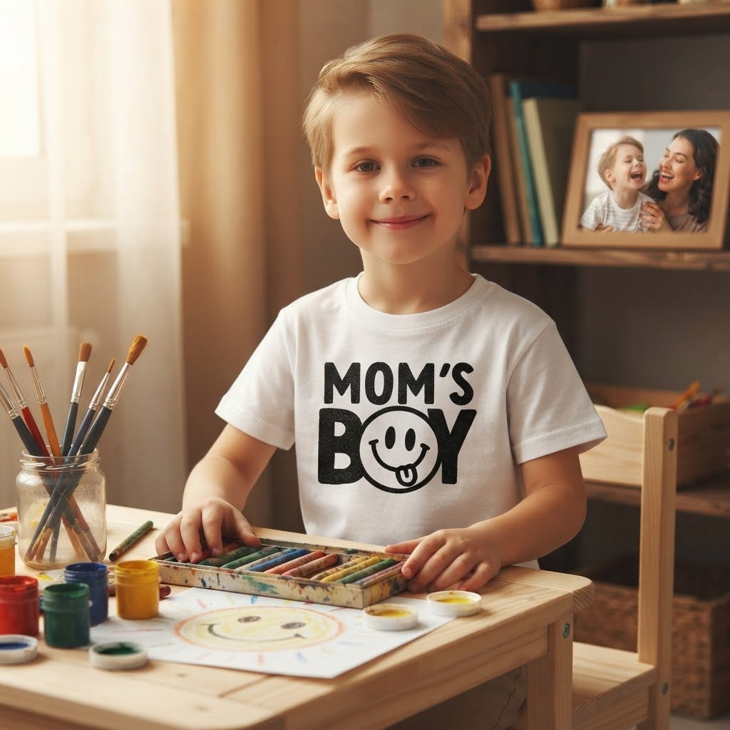 Mom's Boy - Typography Quote Printed Cotton Unisex T-Shirt
