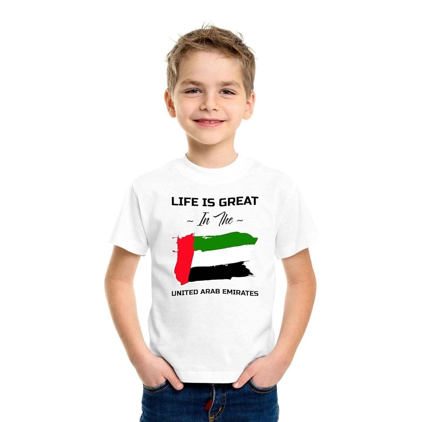 Life Is Great in the United Arab Emirates Flag Graphic 100% Cotton Unisex T-Shirt