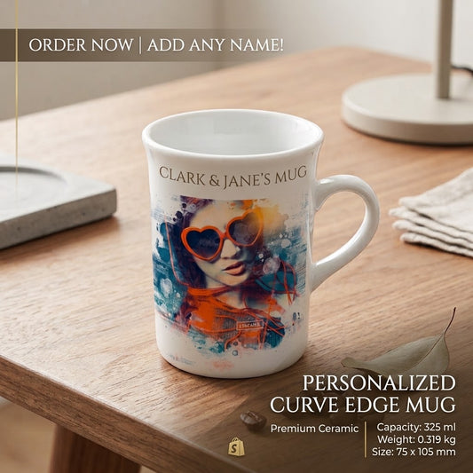 Personalized Curve Edge White Ceramic Mug