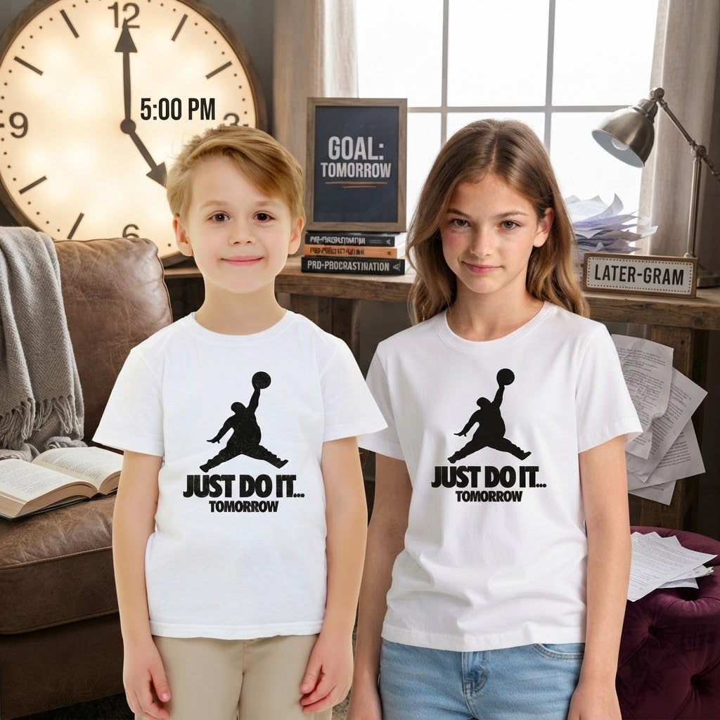 Just do it Tomorrow - Typography Quote Printed Cotton Kids Unisex T-Shirt