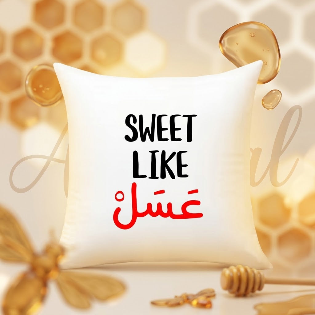 FMstyles - "Sweet like Honey" Arabic & English Typography Decorative Throw Pillow