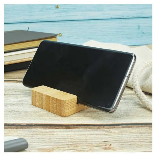 Personalized Eco-Friendly Dual-Slot Bamboo Phone Stand (Laser Engraved)