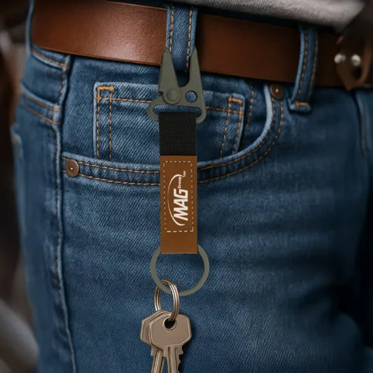 Personalized Laserable PU Leather Keychains with Sling Snap Hook (Brown)