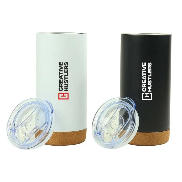 Personalized Travel Tumbler with Cork Base - 450ml Stainless Steel (Black)