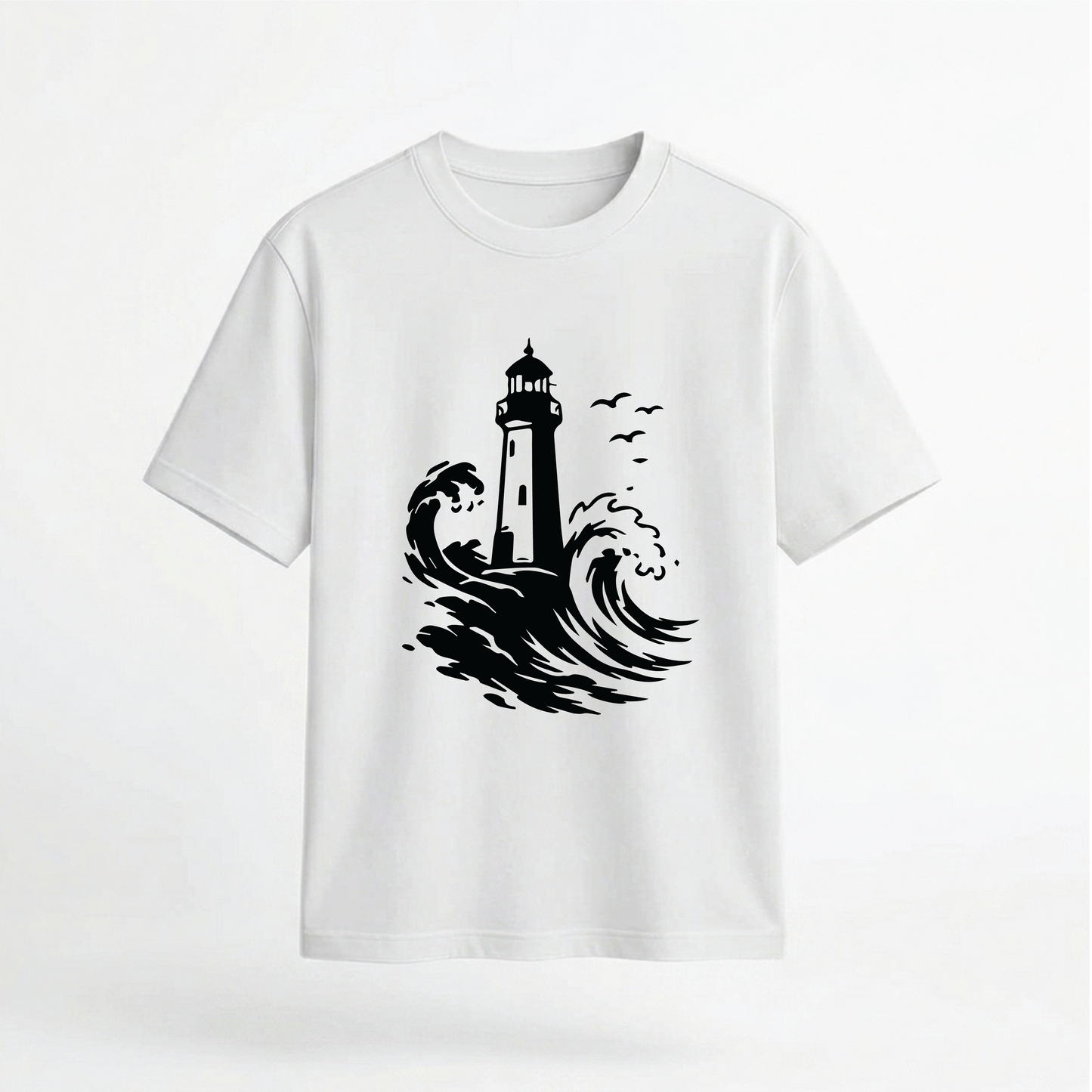 Lighthouse and Ocean Waves Graphic 100% Cotton Unisex T-Shirt