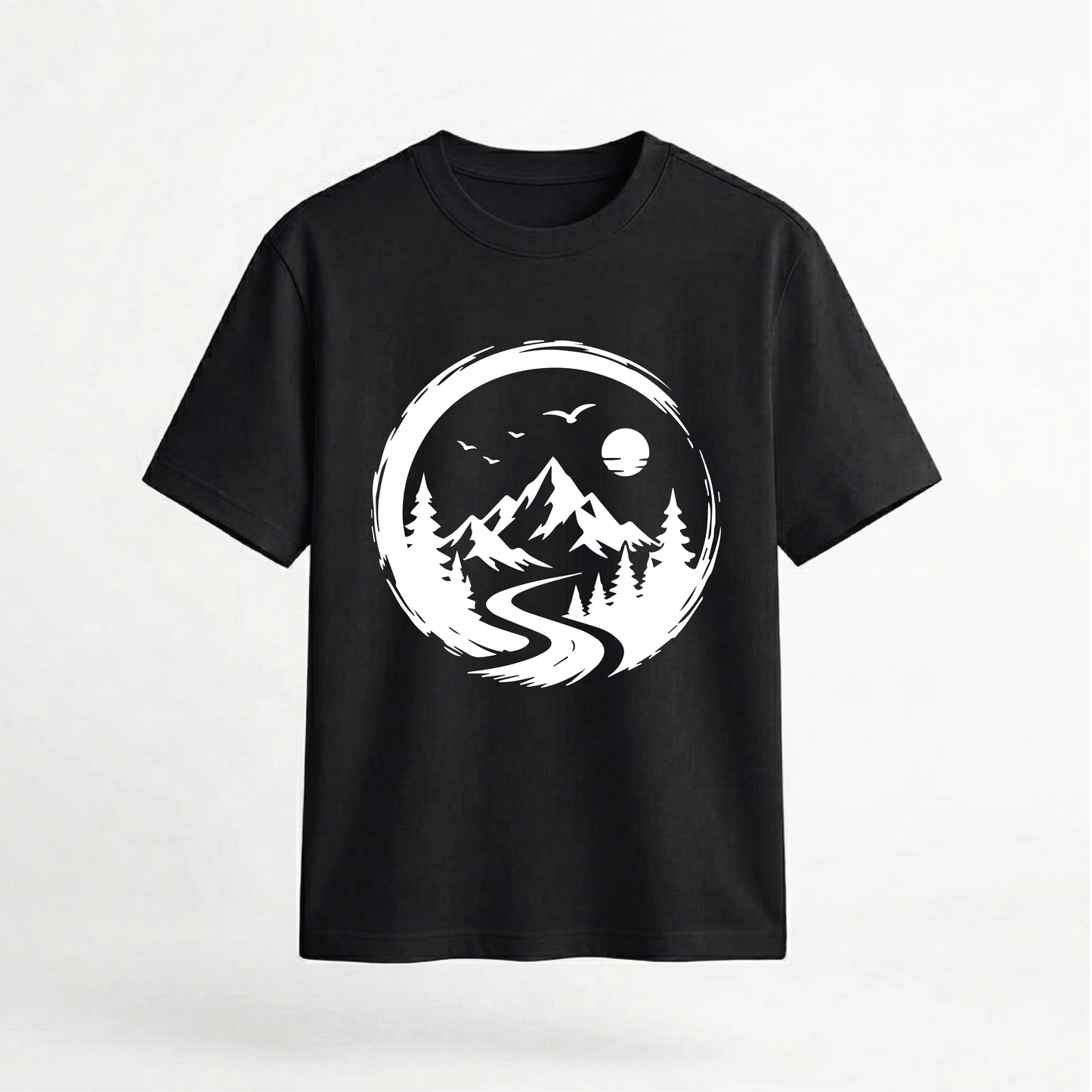 Mountain Landscape and River Graphic 100% Cotton Unisex T-Shirt