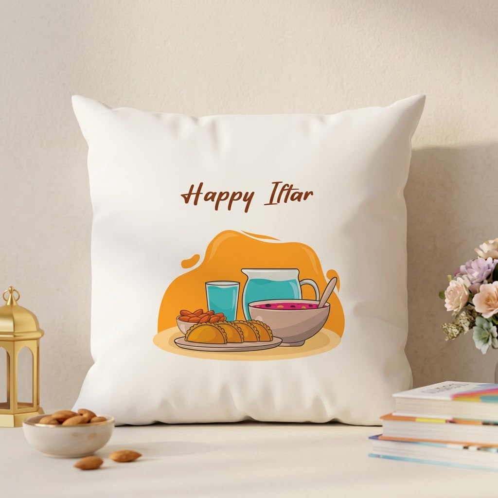 FMstyles - Ramadan Special Printed Premium White Polyester Quote Cushion Cover (40 x 40 cm) – Decorative Throw Pillow
