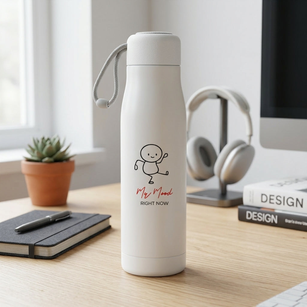 FMstyles - My Mood Right Now Arabic & English Typography Printed White Bottle