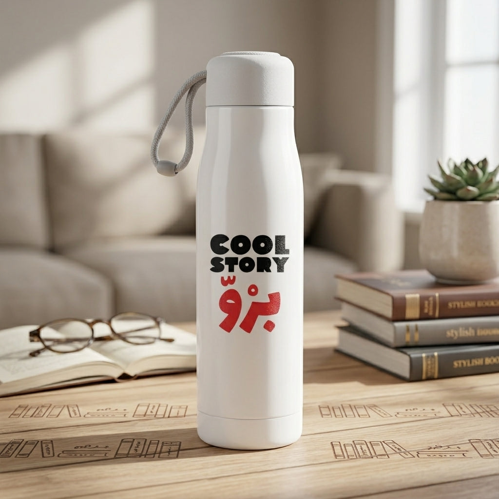 FMstyles - Cool Story Bro Arabic Typography Printed White Bottle