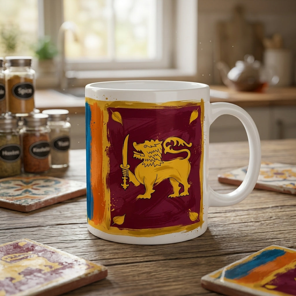 Sri Lankan Flag 11 oz Ceramic Mug, Artistic Brushstroke Design