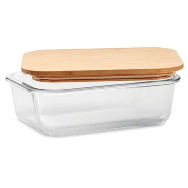 Personalized Elegance: Glass Food Box with Bamboo Lid
