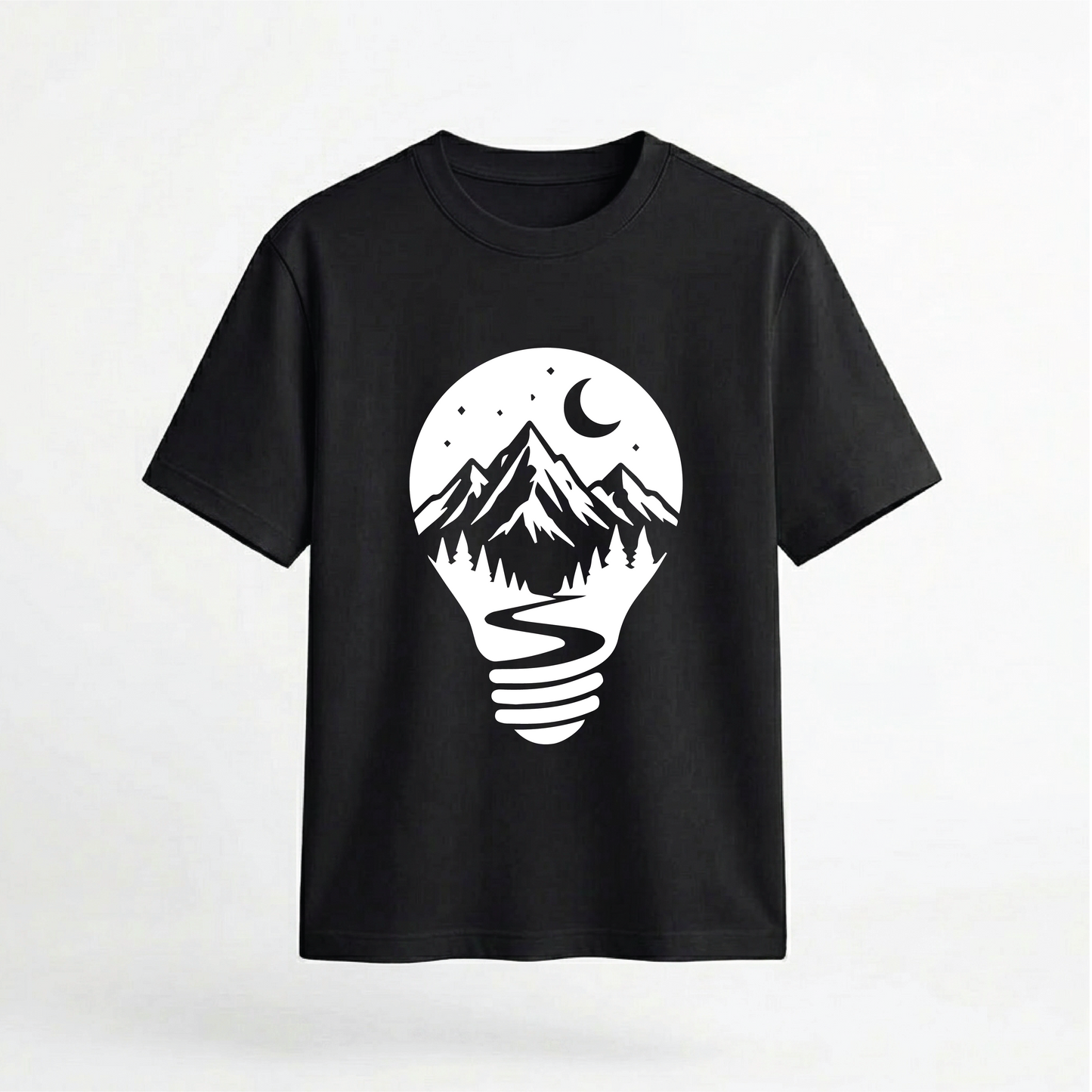 Lightbulb Mountain Nightscape Graphic 100% Cotton Unisex T-Shirt