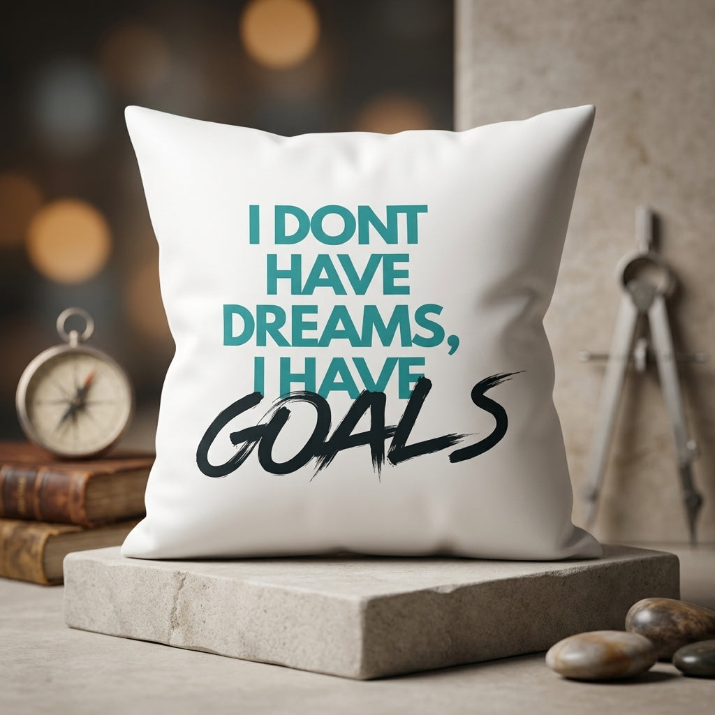 FMstyles - I Don't Have Dreams I Have Goals Printed Premium White Polyester Quote Cushion Cover (40 x 40 cm) – Decorative Throw Pillow