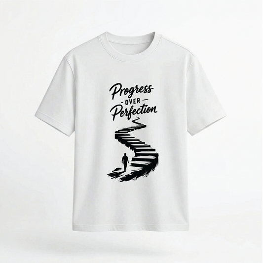 Progress Over Perfection Inspirational Quote Graphic 100% Cotton Unisex T-Shirt