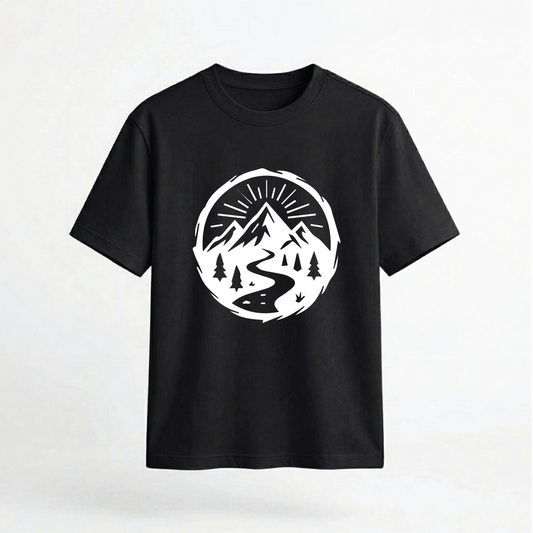 Sunlit Mountain Valley Graphic 100% Cotton Unisex T-Shirt