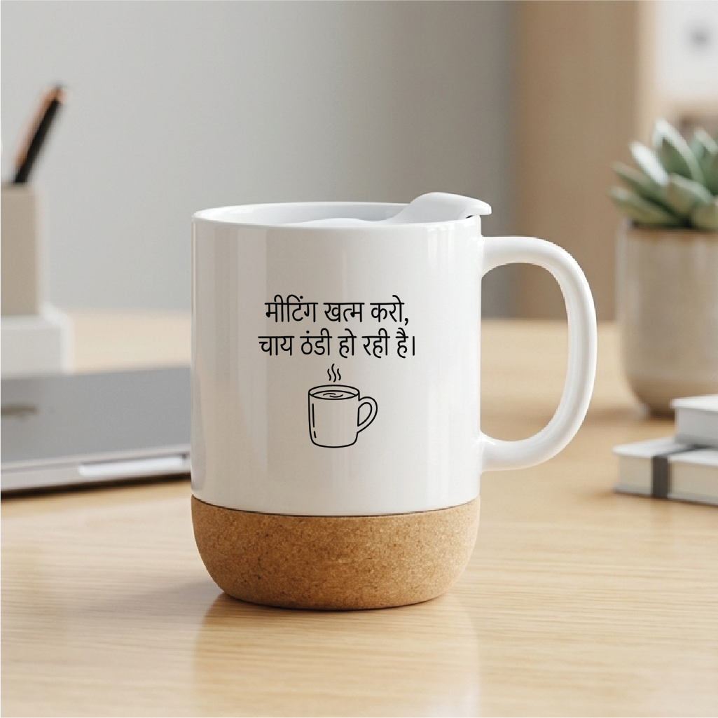 MG1120 "काम चालू है, दिमाग बंद है।" (Work is running, brain is shut off.) - Quote Printed Premium Coffee Mugs & Cups (5 Options)