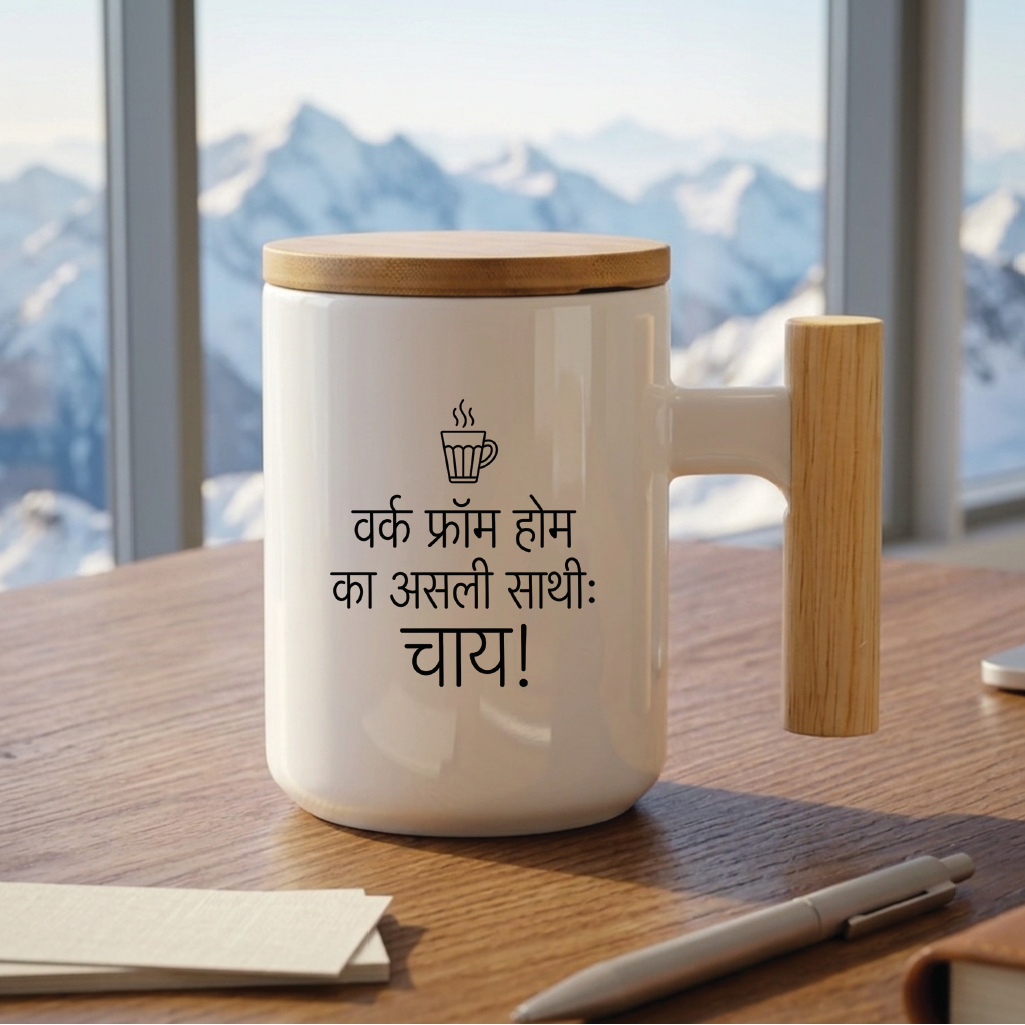 MG1121 "वर्क फ्रॉम होम का असली साथी: चाय!" (The true companion of Work From Home: Tea!) - Quote Printed Premium Coffee Mugs & Cups (5 Options)