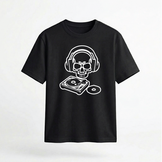 DJ Skull Turntable Graphic 100% Cotton Unisex T-Shirt