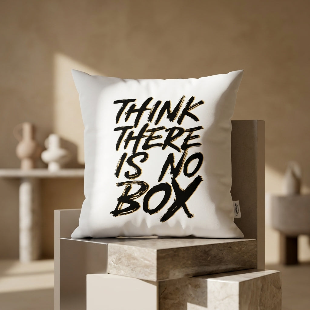 FMstyles - Think There Is No Box Quote Motivational Quote Printed Premium White Polyester Quote Cushion Cover (40 x 40 cm) – Decorative Throw Pillow