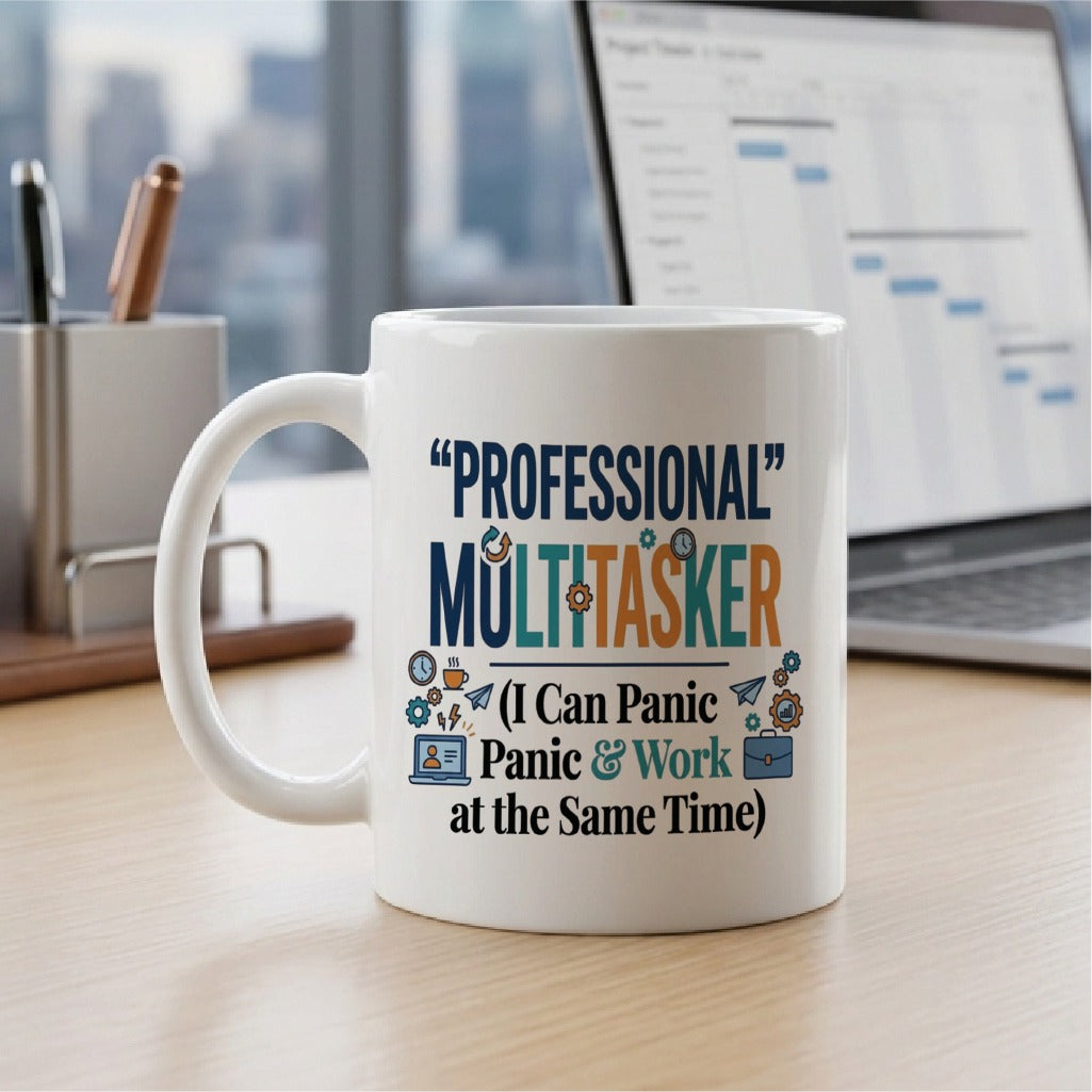 Professional Multitasker (I Can Panic & Work at the Same Time) - Quote Printed Premium Coffee Mugs & Cups (5 Options) MG1068