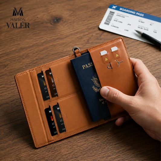 Personalized - Premium Leather Travel Wallet & Passport Holder Brown