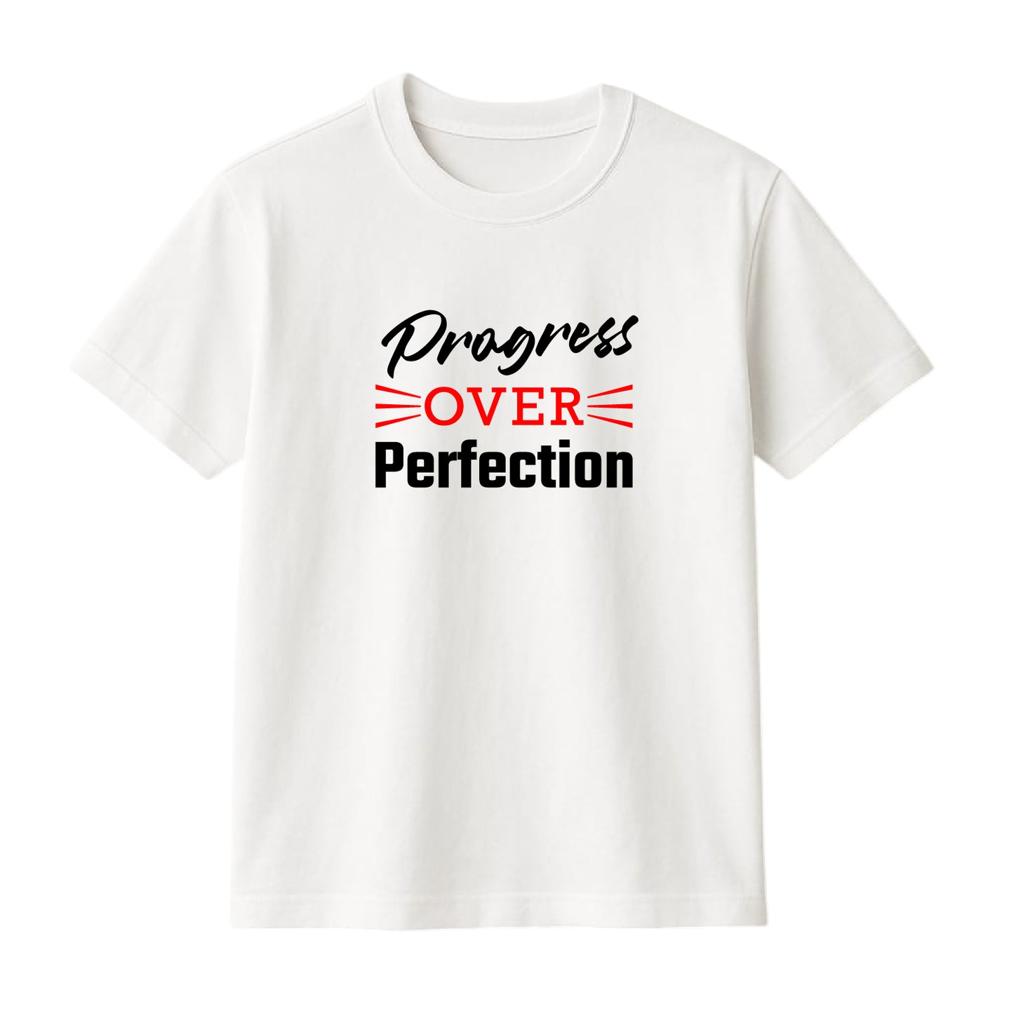 FMstyles Brand "Progress over Perfection" Arabic Typography Classic 100% Cotton Round Neck Printed T-Shirt