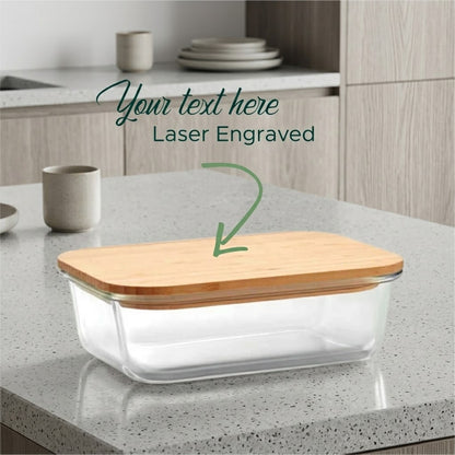 Personalized Elegance: Glass Food Box with Bamboo Lid