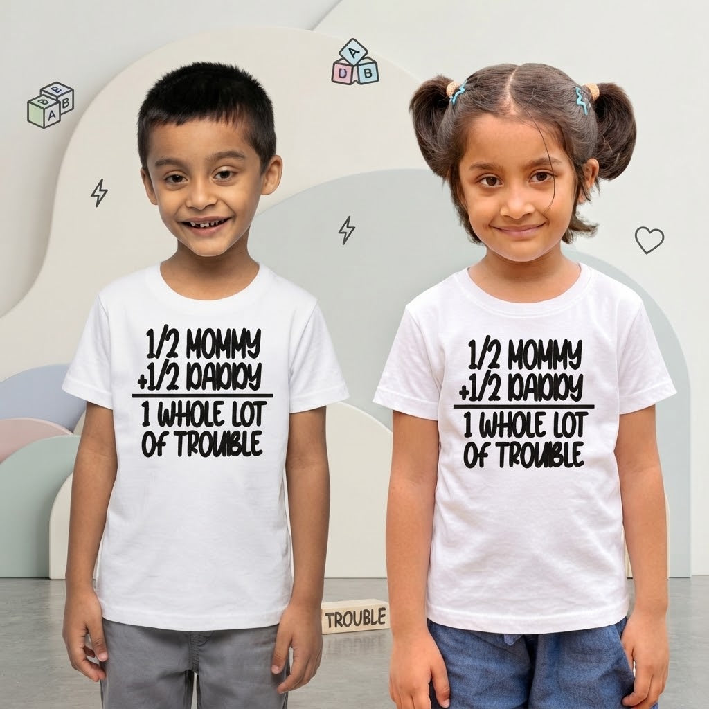 Half Mommy, Half Daddy - Typography Quote Printed Cotton Kids Unisex T-Shirt