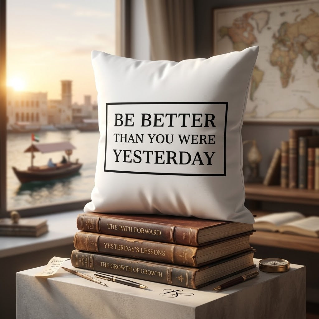 FMstyles - Be Better Than You Were Yesterday Motivational Quote Printed Premium White Polyester Quote Cushion Cover (40 x 40 cm) – Decorative Throw Pillow