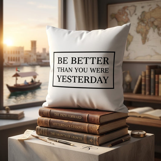 FMstyles - Be Better Than You Were Yesterday Motivational Quote Printed Premium White Polyester Quote Cushion Cover (40 x 40 cm) – Decorative Throw Pillow