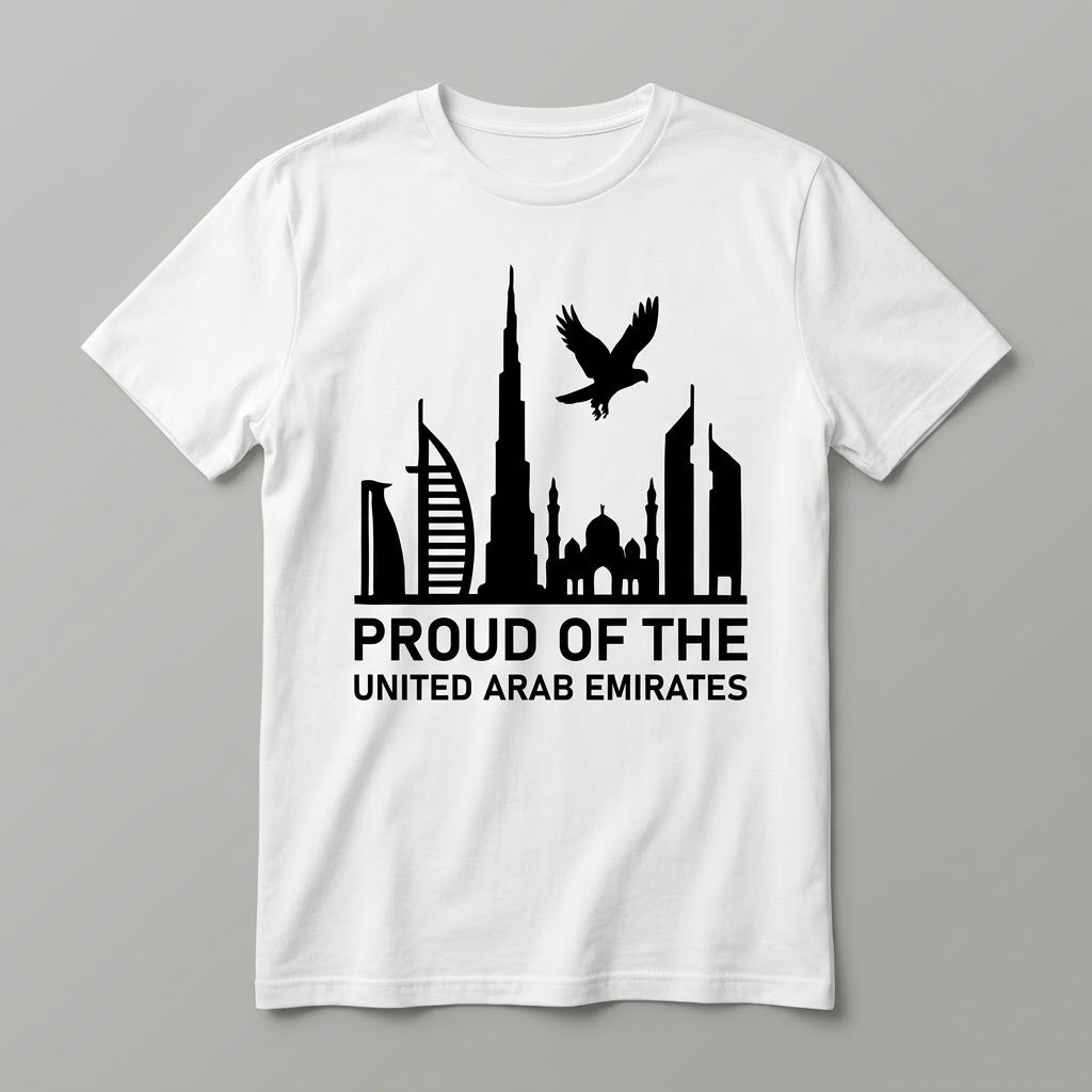 FMstyles - 100% Cotton White Round Neck Unisex T-Shirt – UAE Skyline Graphic Printed Tees