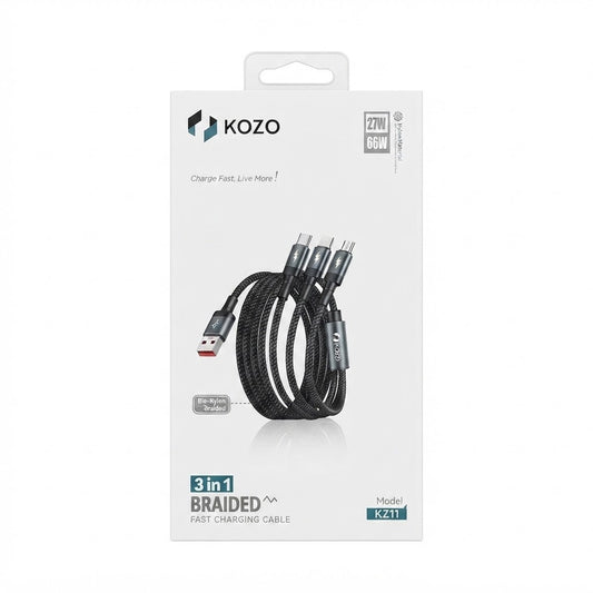 KOZO Model KZ11 3-in-1 Braided Fast Charging Cable