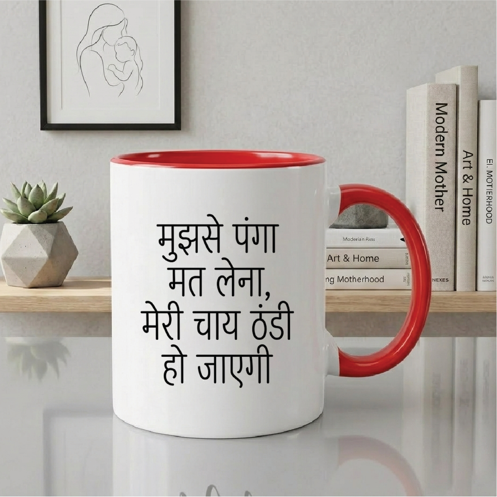 MG1105	"मुझसे पंगा मत लेना, मेरी चाय ठंडी हो जाएगी।" (Don't mess with me, my tea will get cold.) - Quote Printed Premium Coffee Mugs & Cups (5 Options)