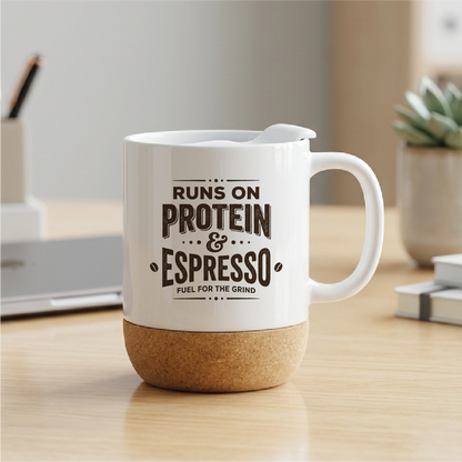 Runs on Protein & Espresso Quote Printed Premium Coffee Mugs & Cups (5 Options)