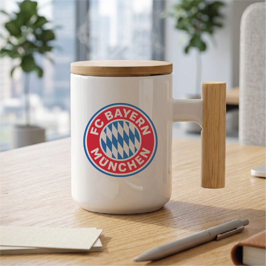 FC Bayern Munich Coffee Mug – Accent Color, Wooden Handle & Cork Base Options