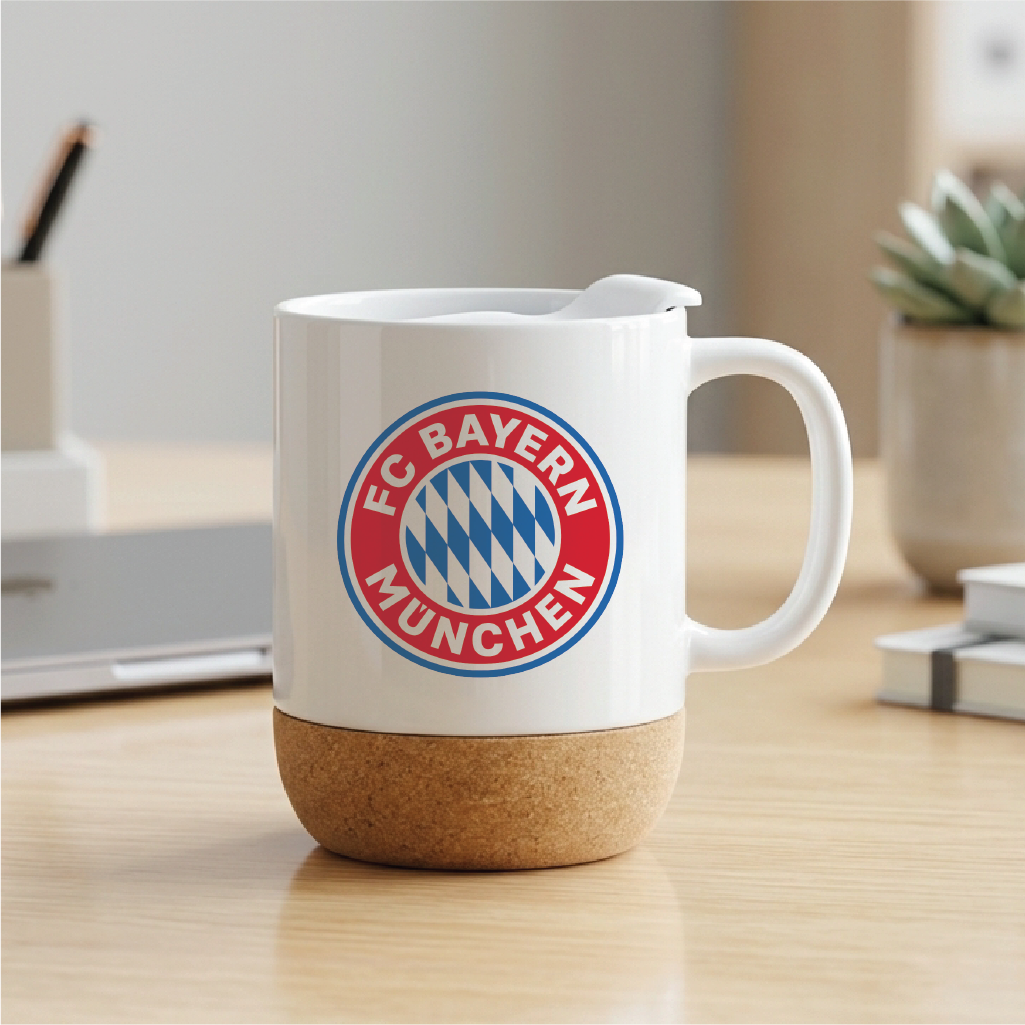 FC Bayern Munich Coffee Mug – Accent Color, Wooden Handle & Cork Base Options