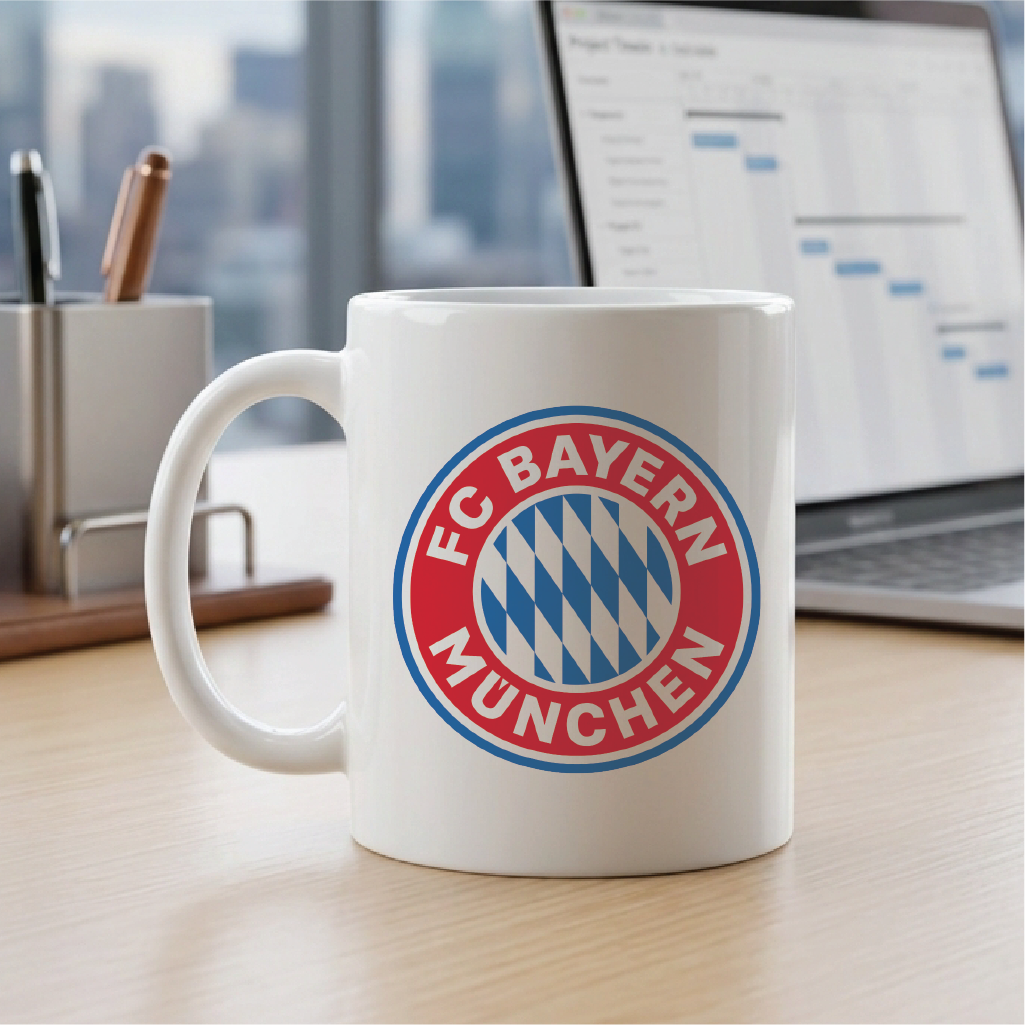 FC Bayern Munich Coffee Mug – Accent Color, Wooden Handle & Cork Base Options