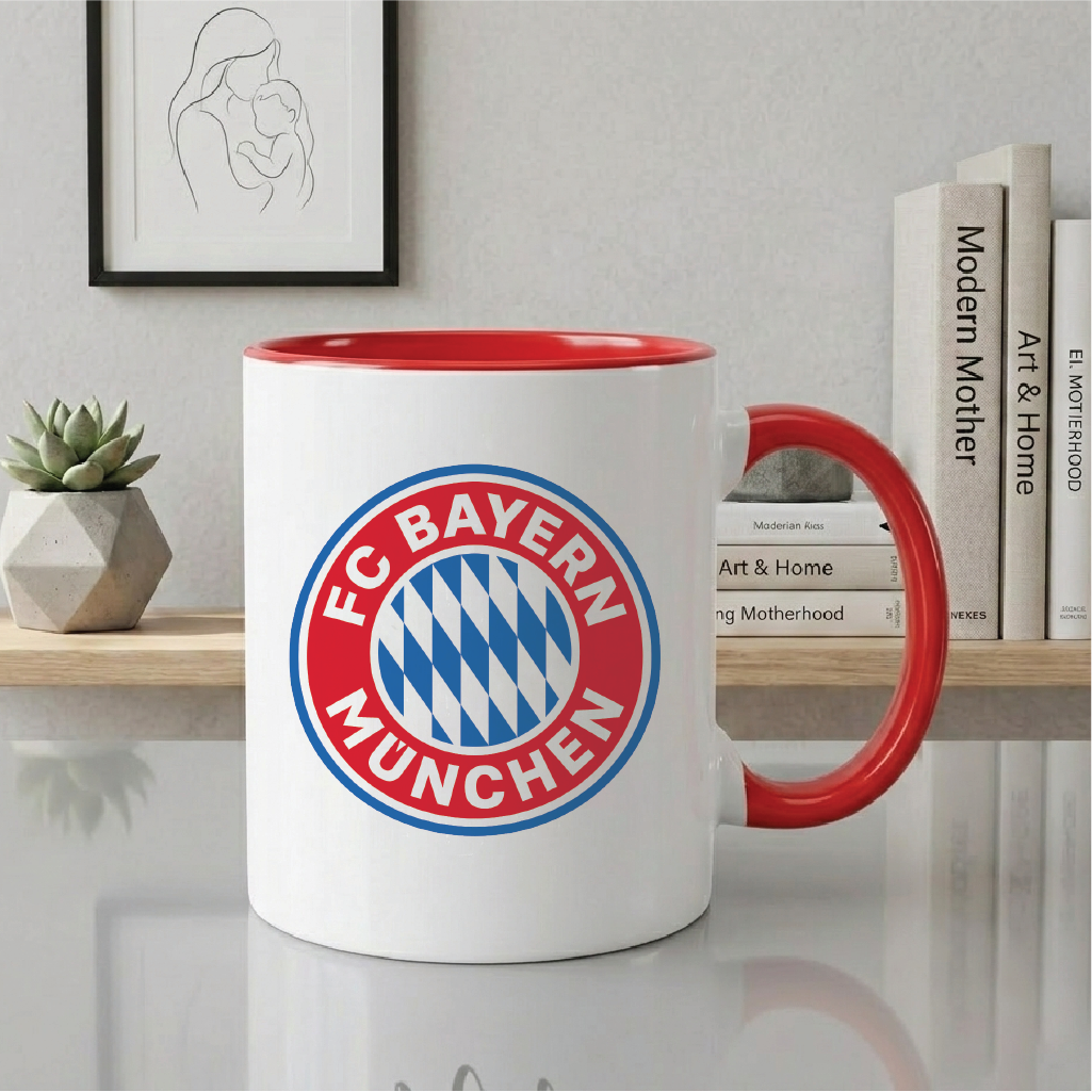 FC Bayern Munich Coffee Mug – Accent Color, Wooden Handle & Cork Base Options