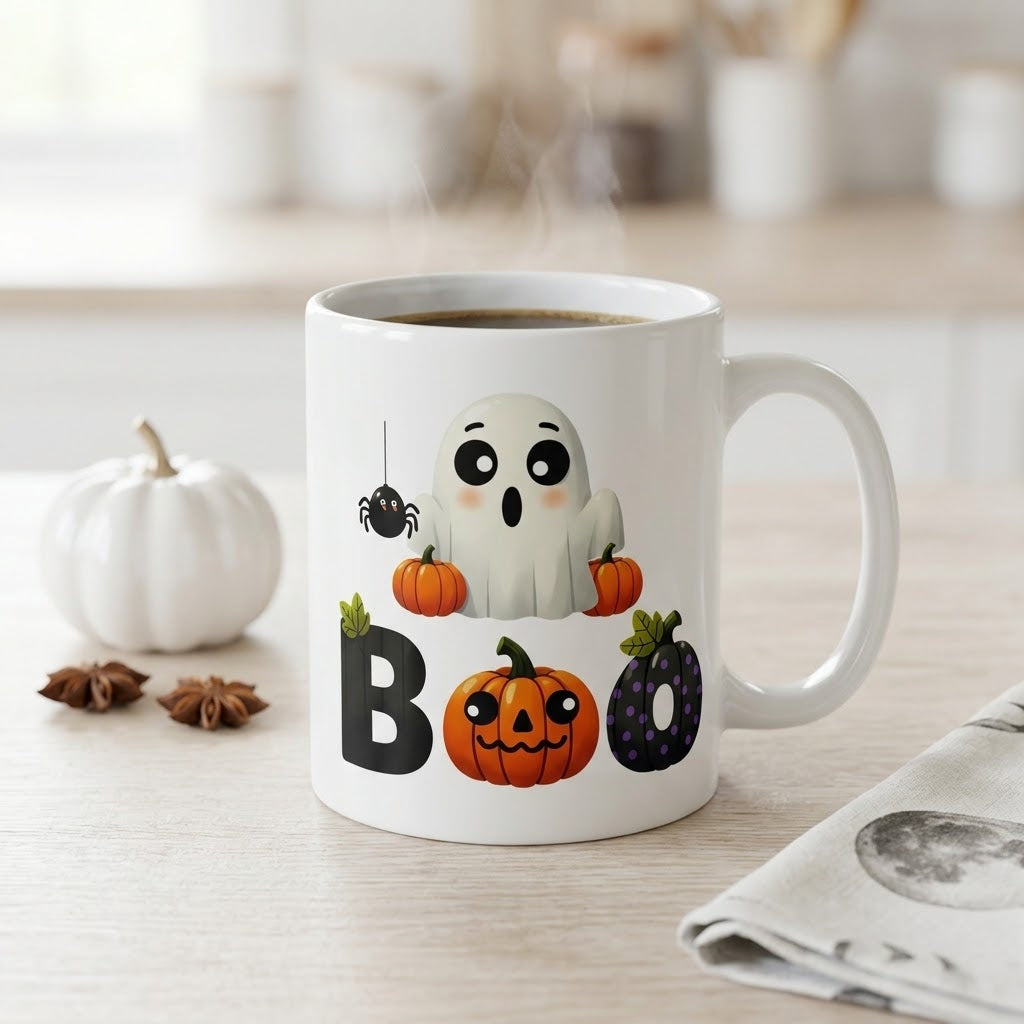 Boo Halloween Ceramic White Coffee Mug