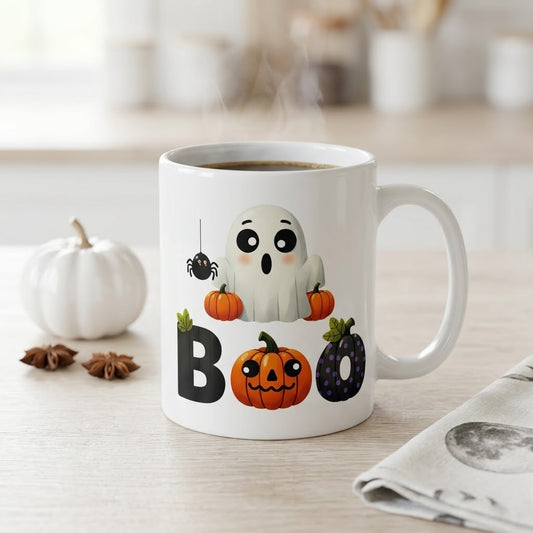 Boo Halloween Ceramic White Coffee Mug