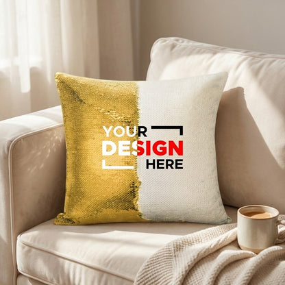 Personalized Sequin Cushion (Golden) – Both Side Printing
