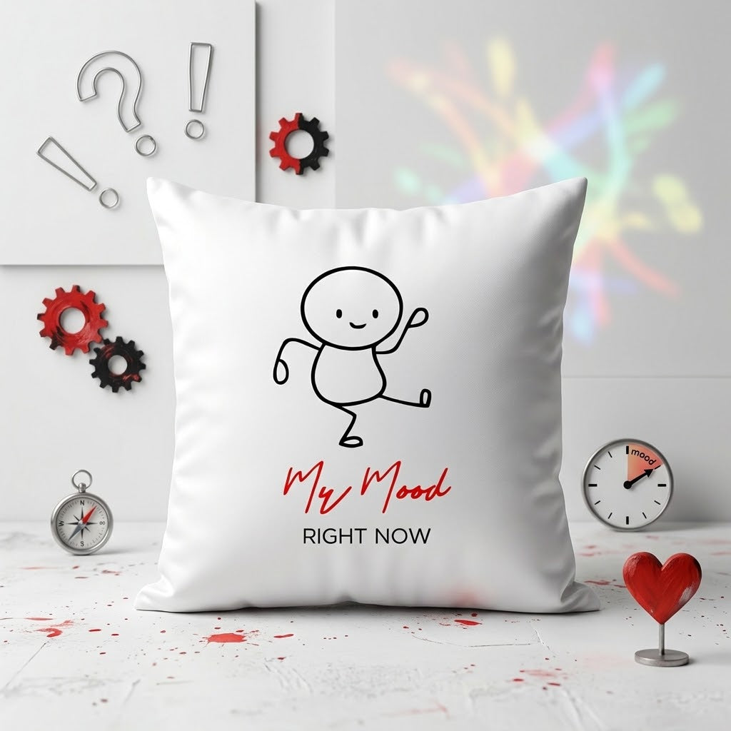 FMstyles - My Mood Right Now Jumping Dancing Printed White Polyester Cushion (40 x 40 cm)