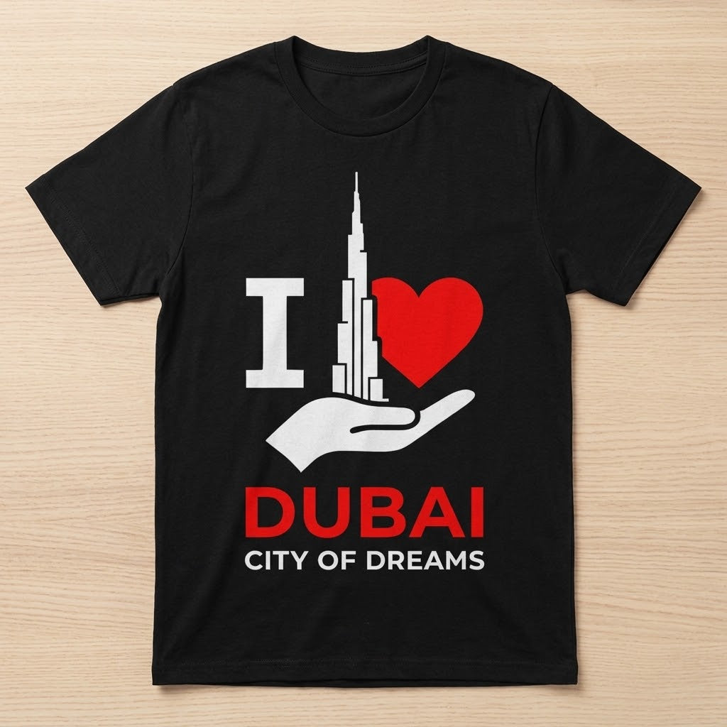 FMstyles - Round Neck T-Shirt – 100% Cotton "I Love Dubai: City of Dreams" Printed Unisex Graphic Tee