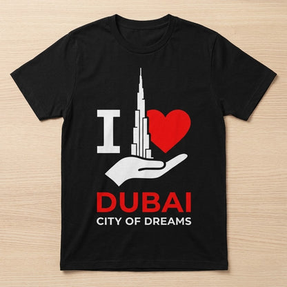FMstyles - Round Neck T-Shirt – 100% Cotton "I Love Dubai: City of Dreams" Printed Unisex Graphic Tee