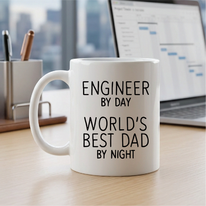 Engineer by Day World's Best Dad by Night 11 Oz Ceramic Coffee Mugs - Funny, Sarcasm, Sarcastic, Motivational, Inspirational birthday gifts for dad, papa, father, father's day gift