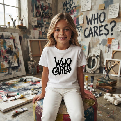 Enjoy Life, Who Cares - Typography Quote Printed Cotton Kids Unisex T-Shirt