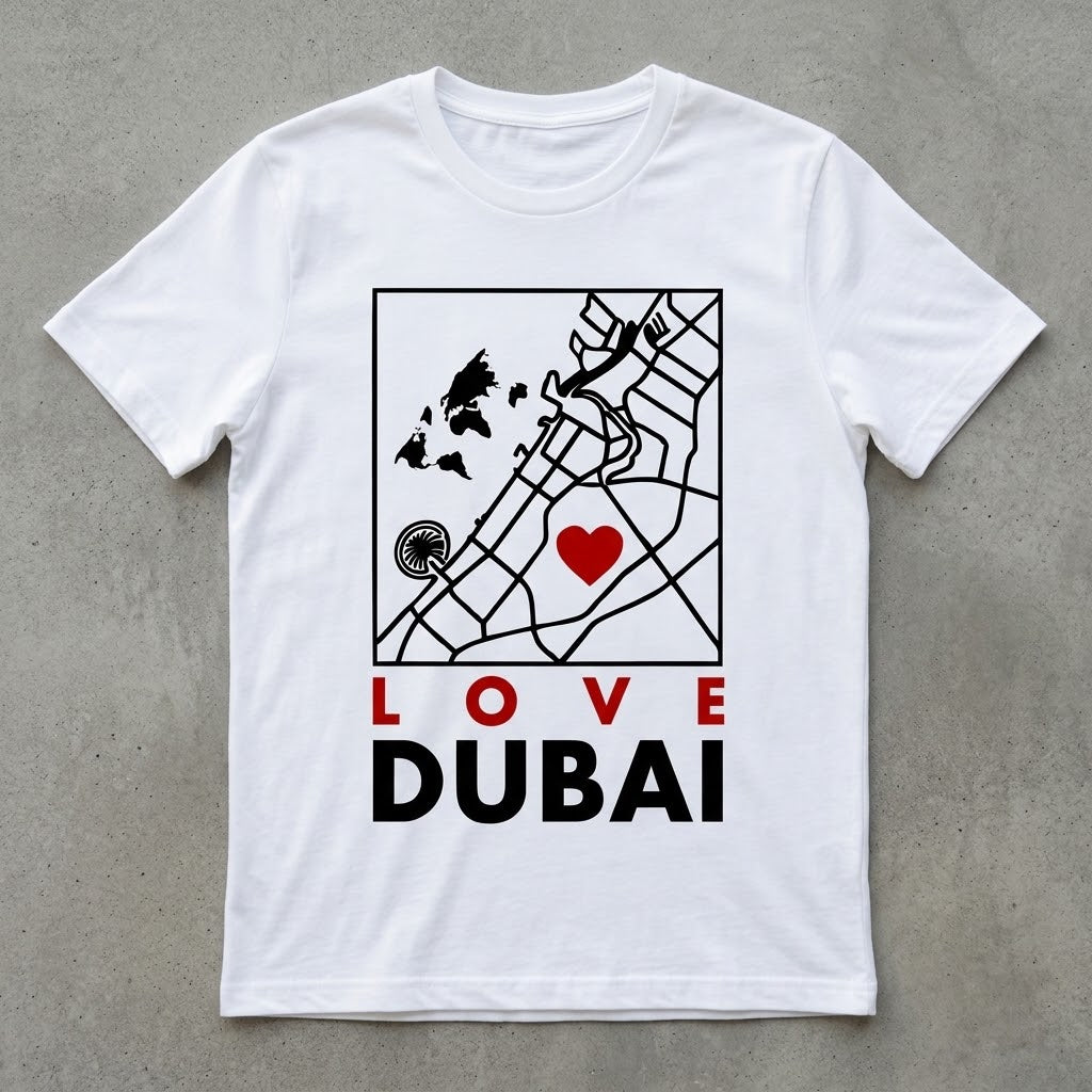 FMstyles - Love Dubai Map Graphic T-Shirt – Premium 100% Cotton White Round Neck Tee